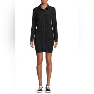 No Boundaries black button-up bodycon dress with ruched sides, size 3-5